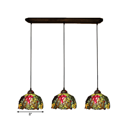 Victorian Hanging Light Fixture - Green Stained Glass Barrel Pendant With Grapevine Pattern