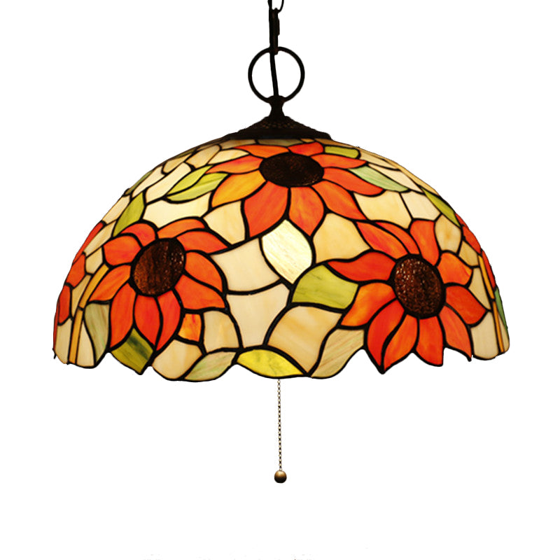 Baroque Style Black Stained Glass Chandelier Pendant Light With 3 Bulbs And Petal Pattern