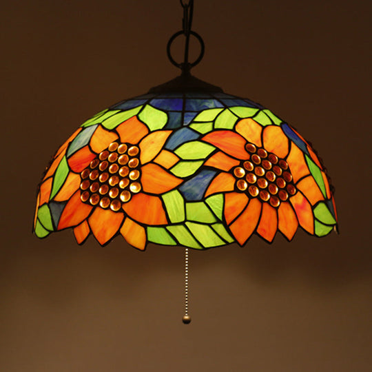 Baroque Style Black Stained Glass Chandelier Pendant Light With 3 Bulbs And Petal Pattern / K