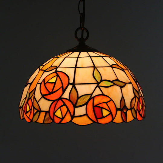 Tiffany Black Floral Patterned Pendant Light Kit With Hand Cut Glass Shade For Dining Room / C