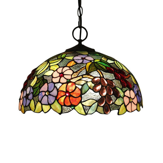 Artisan Glass Black Chandelier Pendant - Hand-Crafted Domed 3-Light Mediterranean Lamp / B