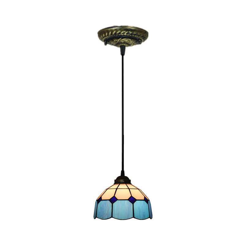 Tiffany Style Stained Art Glass Pendant Light - Domed Drop Design With 1-Light For Hanging Ceiling