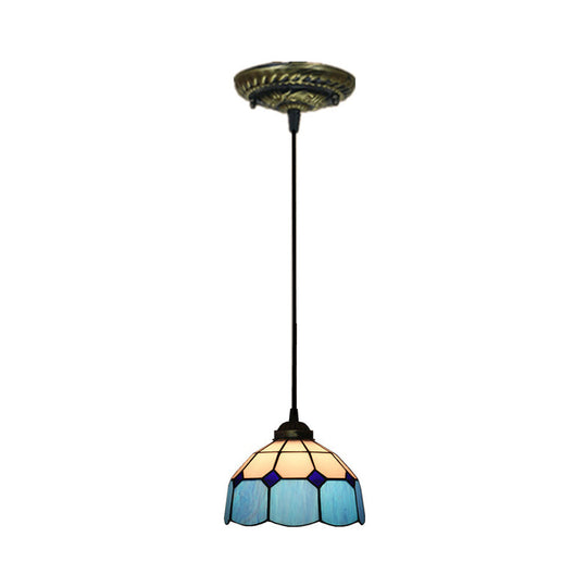 Tiffany Style Stained Art Glass Pendant Light - Domed Drop Design With 1-Light For Hanging Ceiling