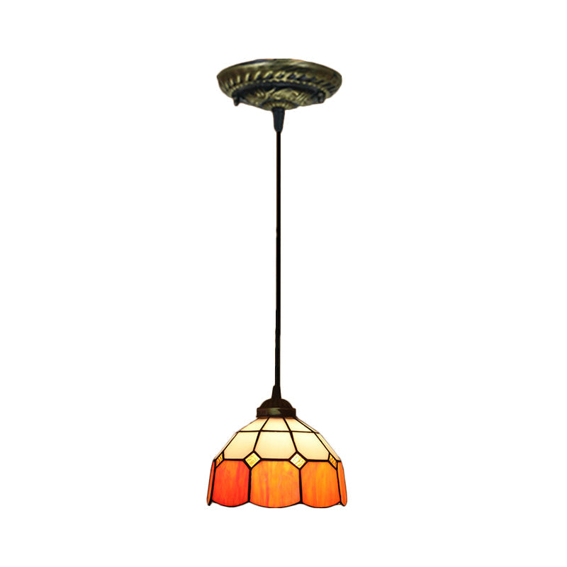 Tiffany Style Stained Art Glass Pendant Light - Domed Drop Design With 1-Light For Hanging Ceiling