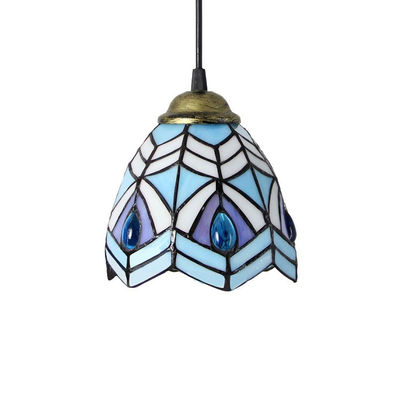 Baroque 1-Light Brass Bell Pendant Lamp - Handcrafted Stained Glass Stylish Drop Fixture