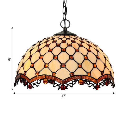 Tiffany Stained Glass Scalloped Pendant Ceiling Light For Dining Room