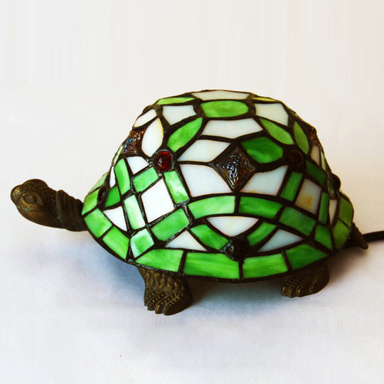 Mediterranean Stained Glass Turtle Night Light - Green Table Lamp For Bedroom