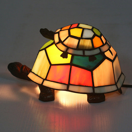 Glass Turtle Mom And Baby Table Lamp - Tiffany Style Nightstand Light For Bedroom