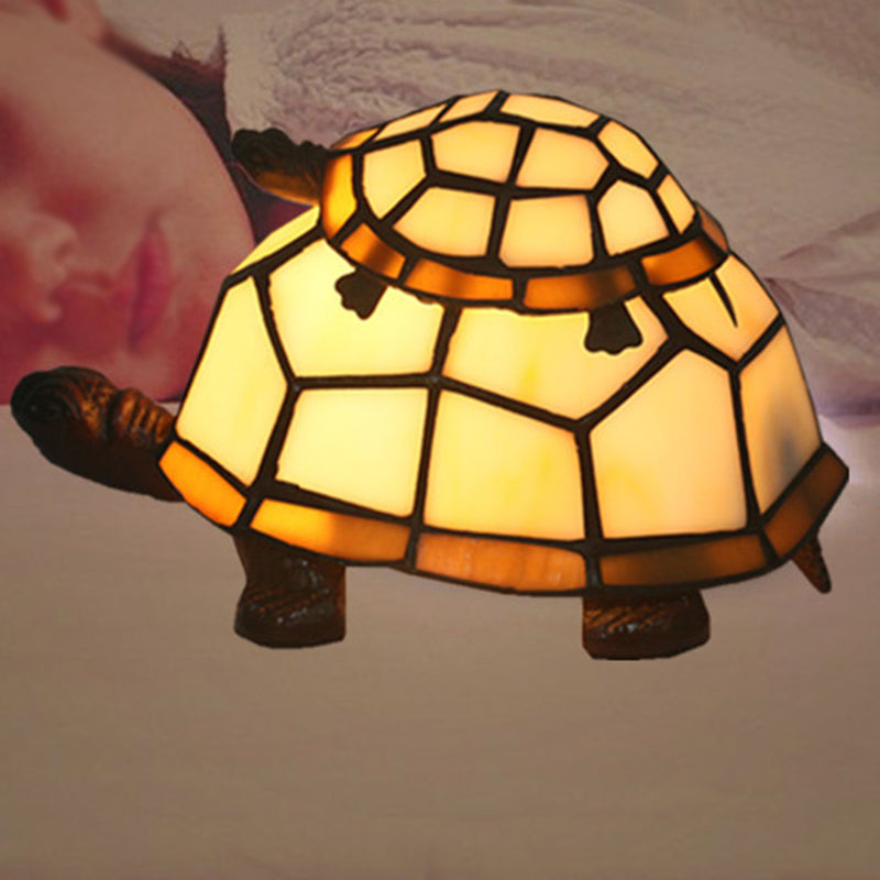Glass Turtle Mom And Baby Table Lamp - Tiffany Style Nightstand Light For Bedroom