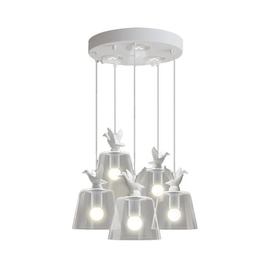Modernist Pendant Lighting: Cylindrical/Barrel Shaped Hanging Lamp With Clear Glass Bird Design (1/5