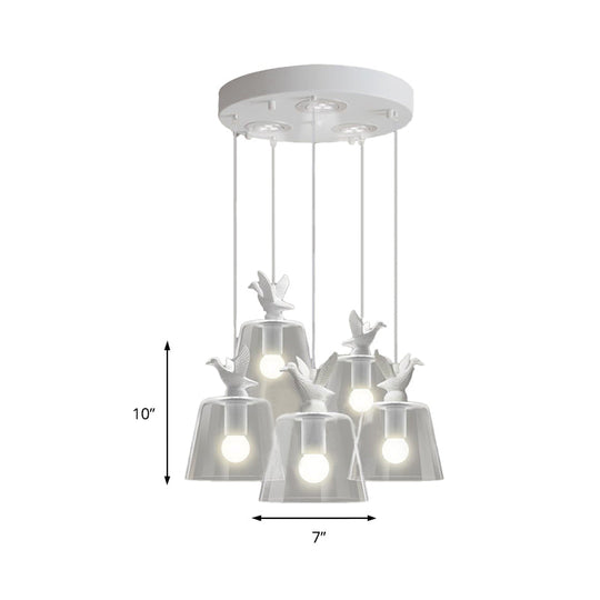 Modernist Pendant Lighting: Cylindrical/Barrel Shaped Hanging Lamp With Clear Glass Bird Design (1/5