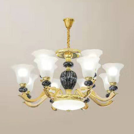 Frosted Glass Hanging Chandelier Light For Living Room Decor 12 / Black