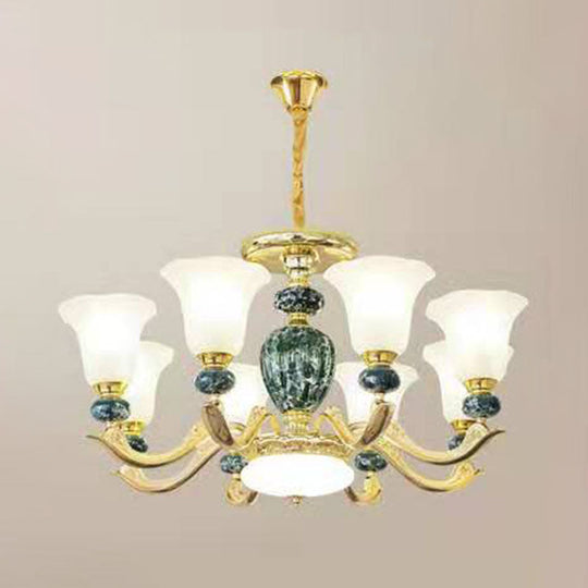 Minimal Frosted Glass Morning Glory Chandelier - Ideal Living Room Hanging Lamp 8 / Green