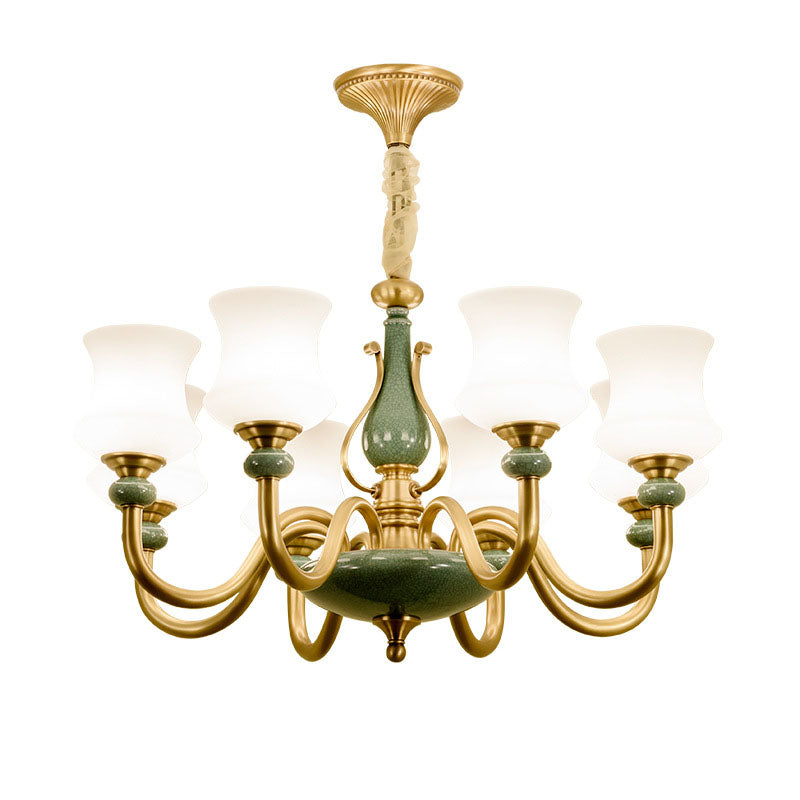 Green Frosted Glass Tapered Pendant Lamp: Minimalistic Chandelier Lighting Fixture For Living Room