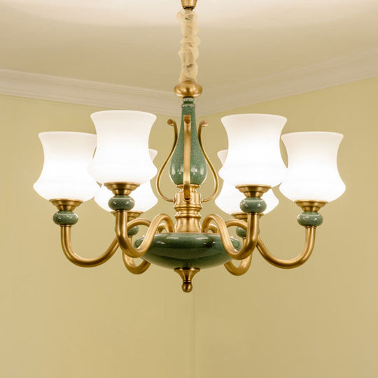 Green Frosted Glass Tapered Pendant Lamp: Minimalistic Chandelier Lighting Fixture For Living Room