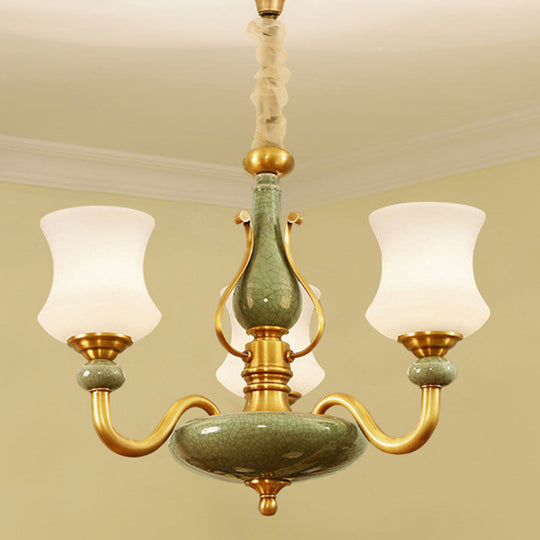 Green Frosted Glass Tapered Pendant Lamp: Minimalistic Chandelier Lighting Fixture For Living Room