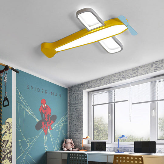 Kids Bedroom Cartoon Acrylic Led Ceiling Lamp - Yellow Propeller Plane Design / 21