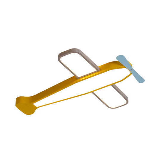 Kid’s Bedroom Cartoon Acrylic Led Ceiling Lamp - Yellow Propeller Plane Design