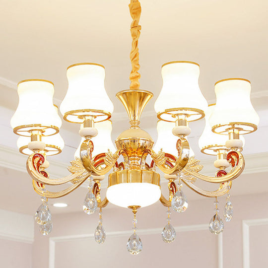 Minimalist Gold Chandelier Pendant With Curved Down Lighting And Frosted Glass Shade 8 / White B