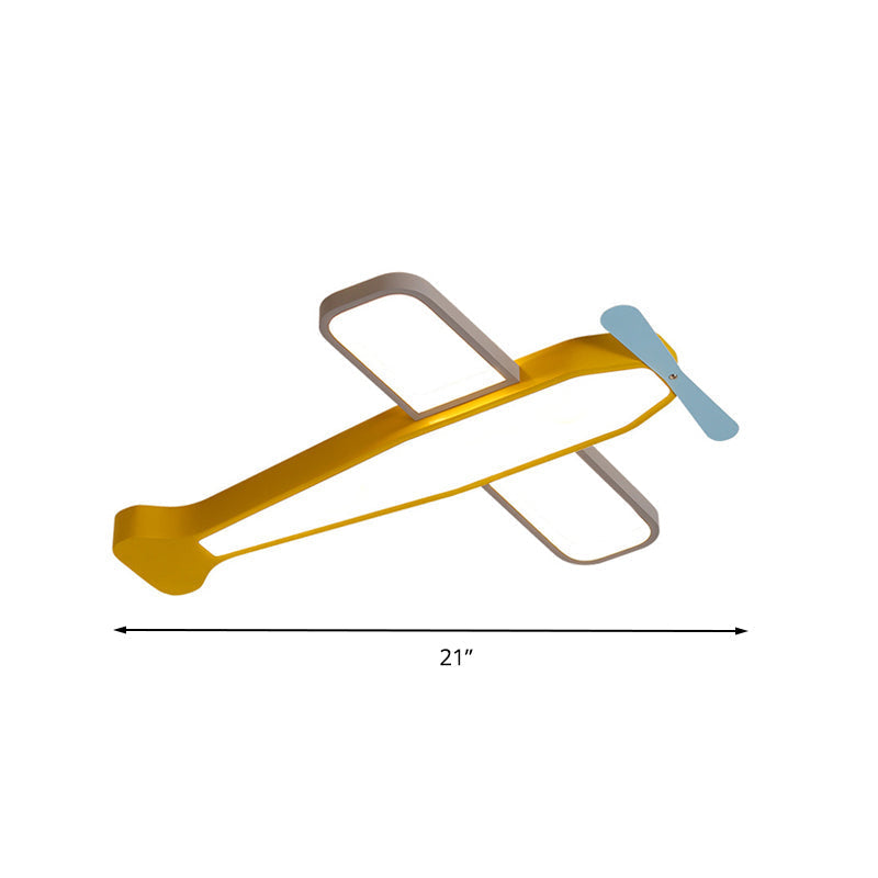 Kids Bedroom Cartoon Acrylic Led Ceiling Lamp - Yellow Propeller Plane Design