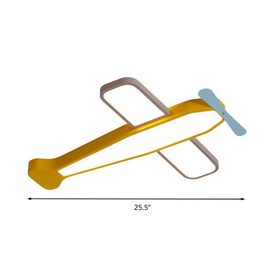 Kids Bedroom Cartoon Acrylic Led Ceiling Lamp - Yellow Propeller Plane Design