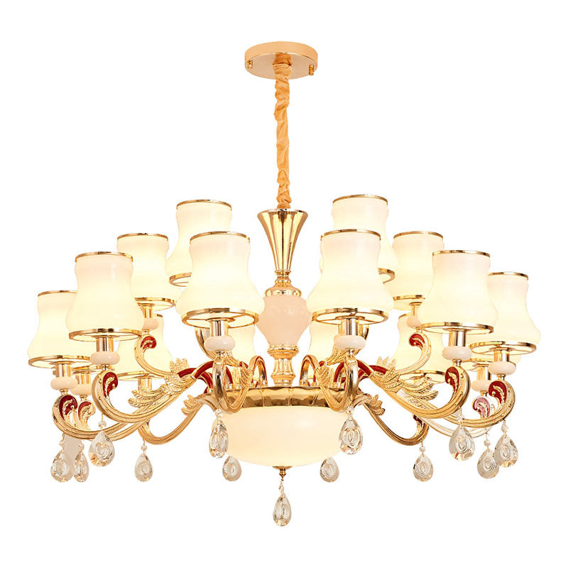 Flared Opal Frosted Glass Chandelier Pendant In Gold - Simplicity Meets Elegance