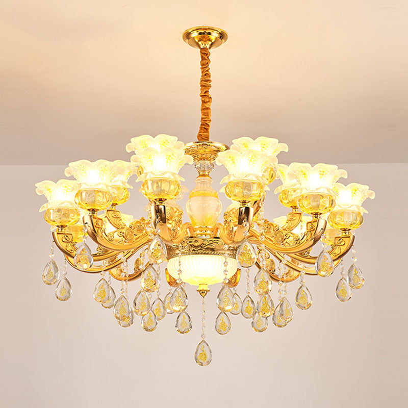 Modern Gold Chandelier With Floral K9 Crystal Drops For Bedroom Lighting 18 /