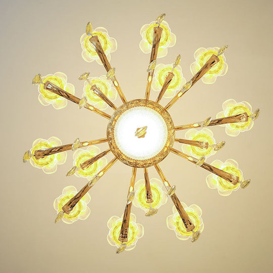 Modern Gold Chandelier With Floral K9 Crystal Drops For Bedroom Lighting
