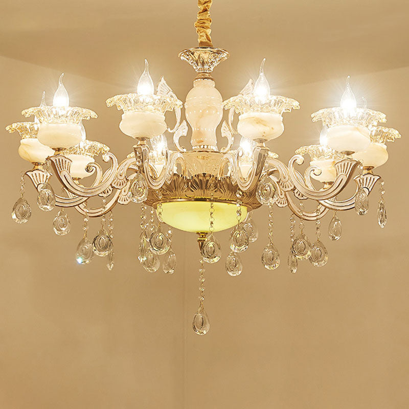 Contemporary Gold Petal Chandelier Lamp With Crystal Draping