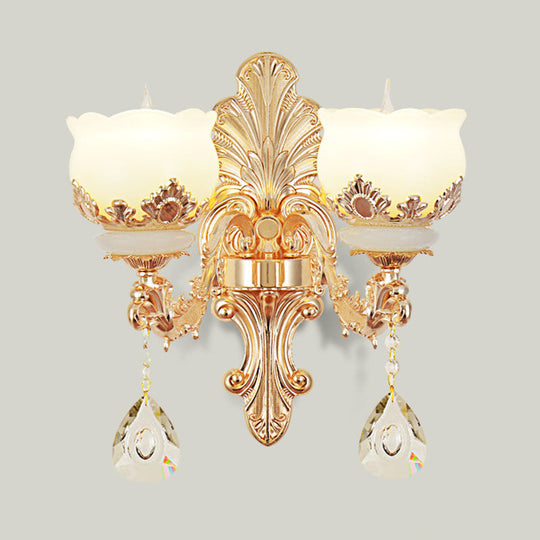 Gold Blossom Crystal Pendant Chandelier With Elegant Jade Shade 2 /