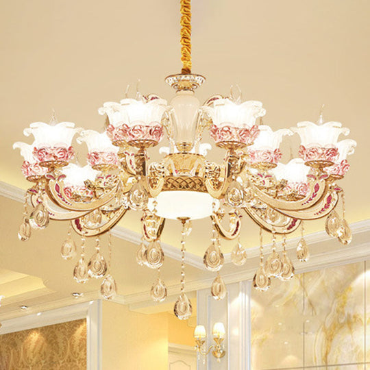 Contemporary Frosted Glass Chandelier With Crystal Accents - Perfect For Living Room Décor 15 / Gold