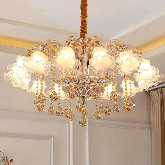 Gold Clear Ribbed Glass Petal Ceiling Lamp: Contemporary Chandelier Fixture 15 /