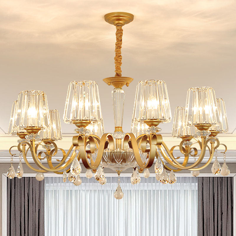Simplicity Gold Tapered Crystal Hanging Light Kit - Elegant Ceiling Chandelier With Scrolled Arm