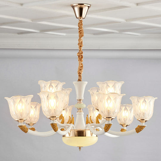 Modern Ivory Blossom Ceiling Light: Clear Textured Glass Chandelier For Living Room