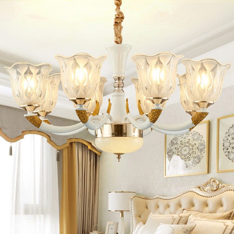 Modern Ivory Blossom Ceiling Light: Clear Textured Glass Chandelier For Living Room
