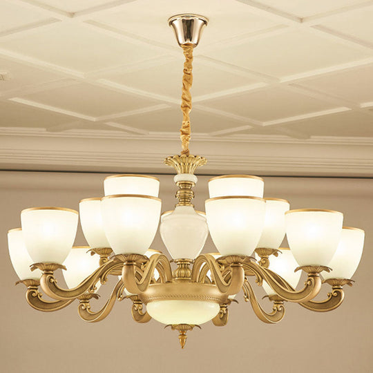 Simplicity Pendant Light Fixture In Gold With Milky Glass Bowl For Living Room 15 / White