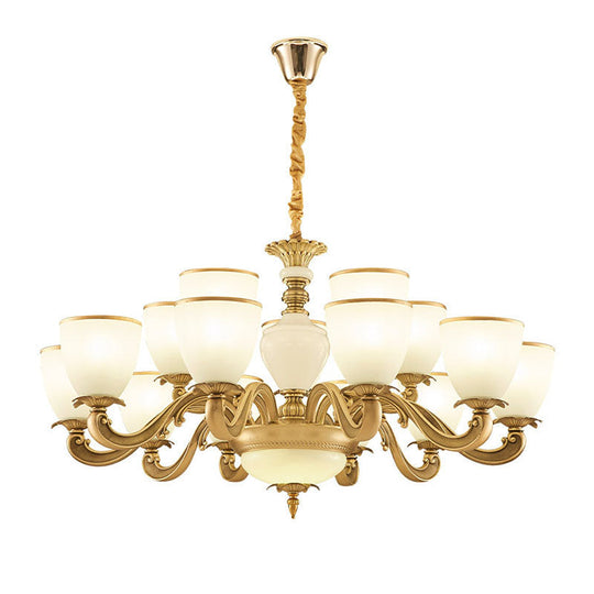 Simplicity Pendant Light Fixture In Gold With Milky Glass Bowl For Living Room