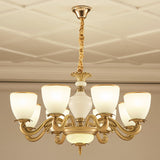 Gold Simplicity Pendant Light Fixture For Living Room With Milky Glass Bowl Chandelier