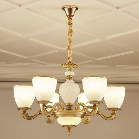 Gold Simplicity Pendant Light Fixture For Living Room With Milky Glass Bowl Chandelier