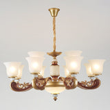 Gold Chandelier With Frosted Ribbed Glass Shade For Dining Room Pendant Lighting 12 /