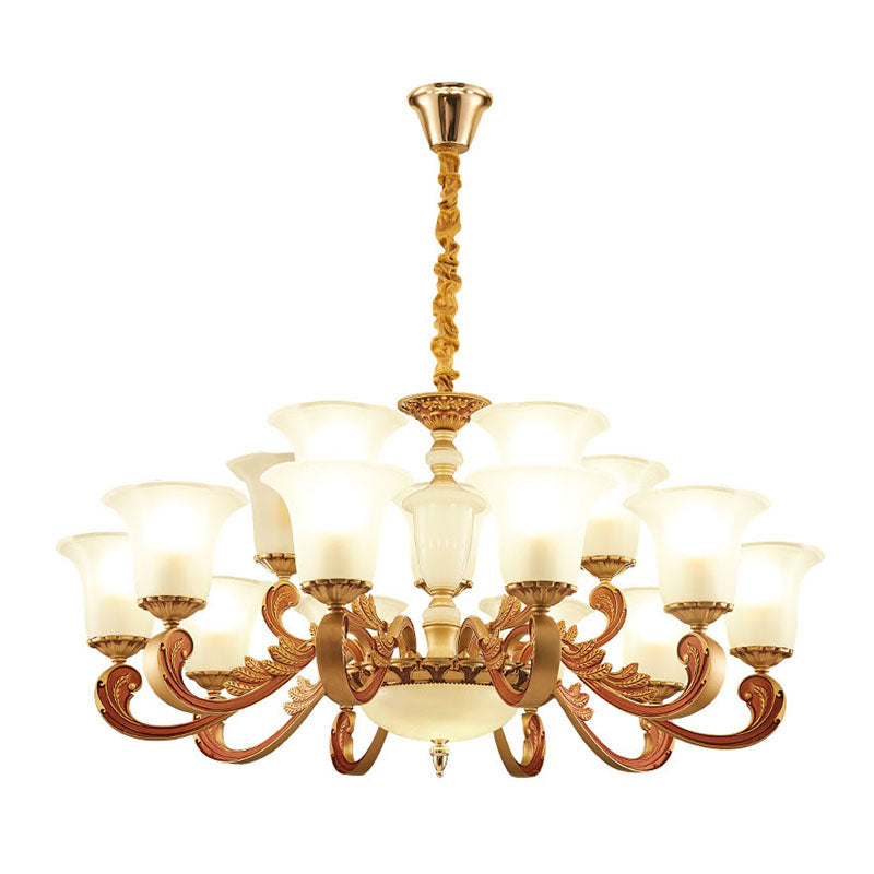 Gold Pendant Chandelier With Frosted Glass For Modern Bedroom Lighting