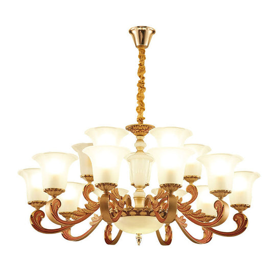 Gold Pendant Chandelier With Frosted Glass For Modern Bedroom Lighting
