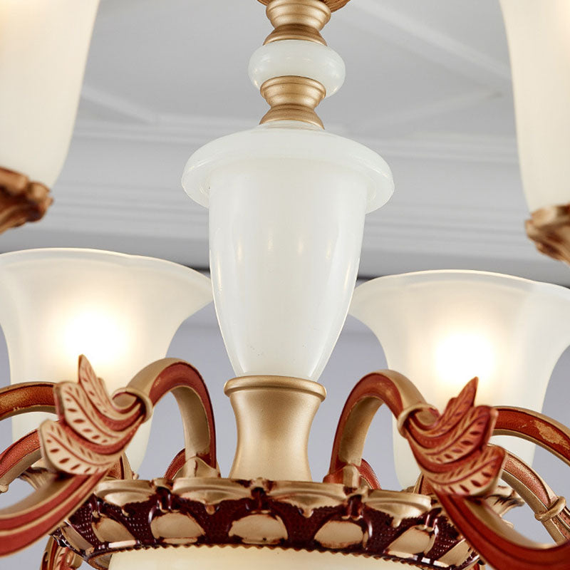 Gold Pendant Chandelier With Frosted Glass For Modern Bedroom Lighting