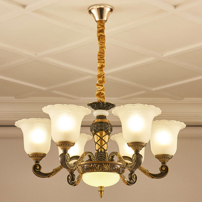 Simplicity Frosted Ribbed Glass Bell Chandelier Pendant Light 6 / White