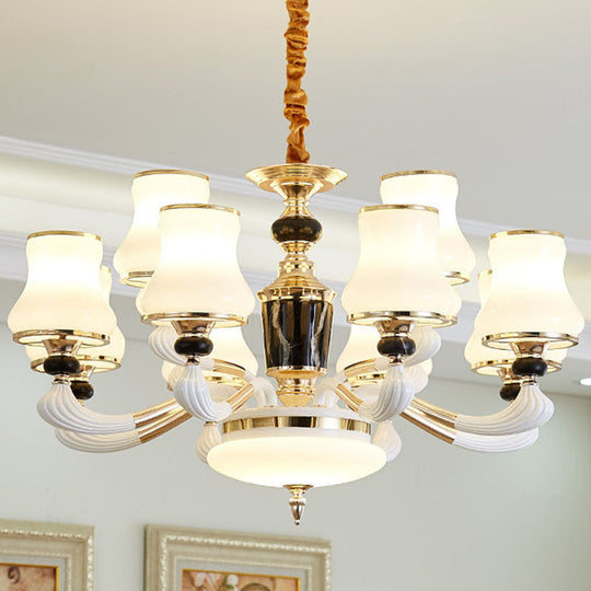 Modern Milky Glass Flared Pendulum Chandelier for Dining Room Lighting 12 / White