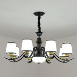 Opal Glass Pendant Chandelier In Black - Modernist Drum Living Room Hanging Lamp 8 /