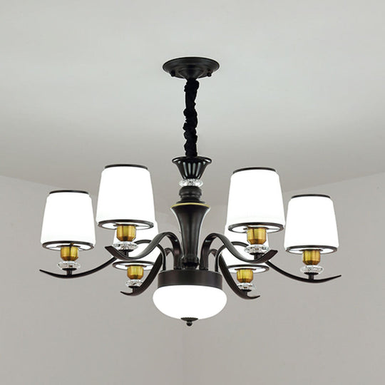 Opal Glass Pendant Chandelier In Black - Modernist Drum Living Room Hanging Lamp 6 /
