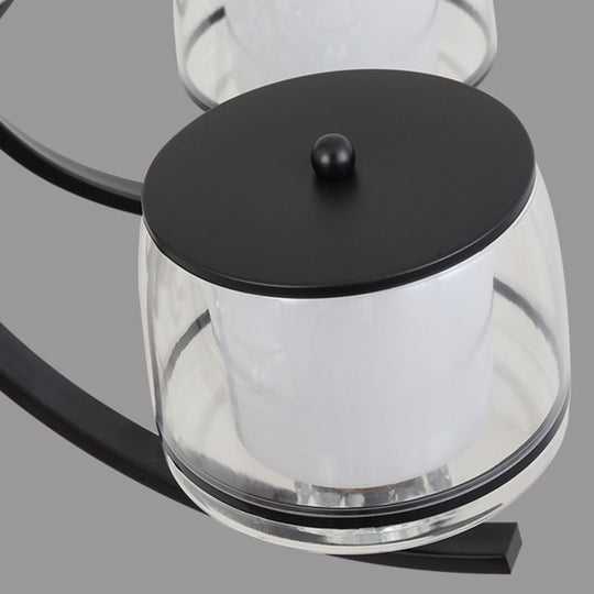 Modern Dual Cylinder Pendant Chandelier With Clear And White Glass For Living Room