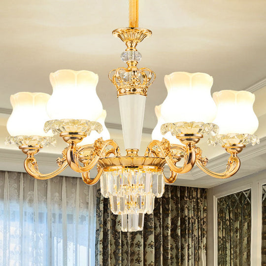 Contemporary Gold Bud Drop Lamp With Milky Glass - Dining Room Chandelier 6 /