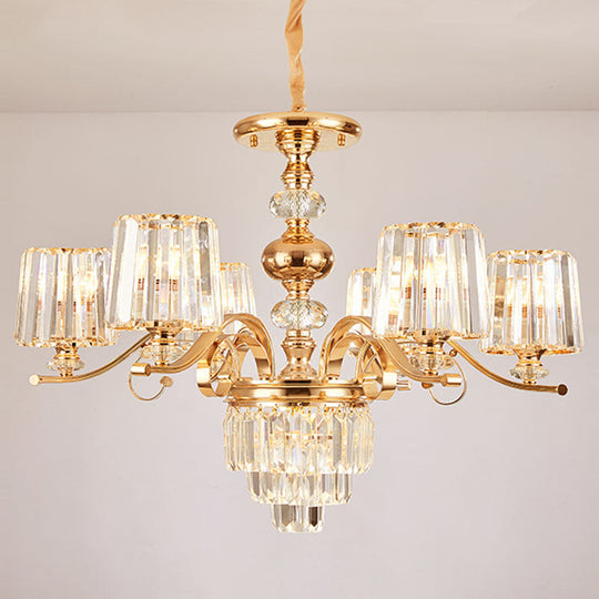 Modern Gold Crystal Cylinder Chandelier Pendant Lamp - Clear Stylish Lighting Fixture 6 /